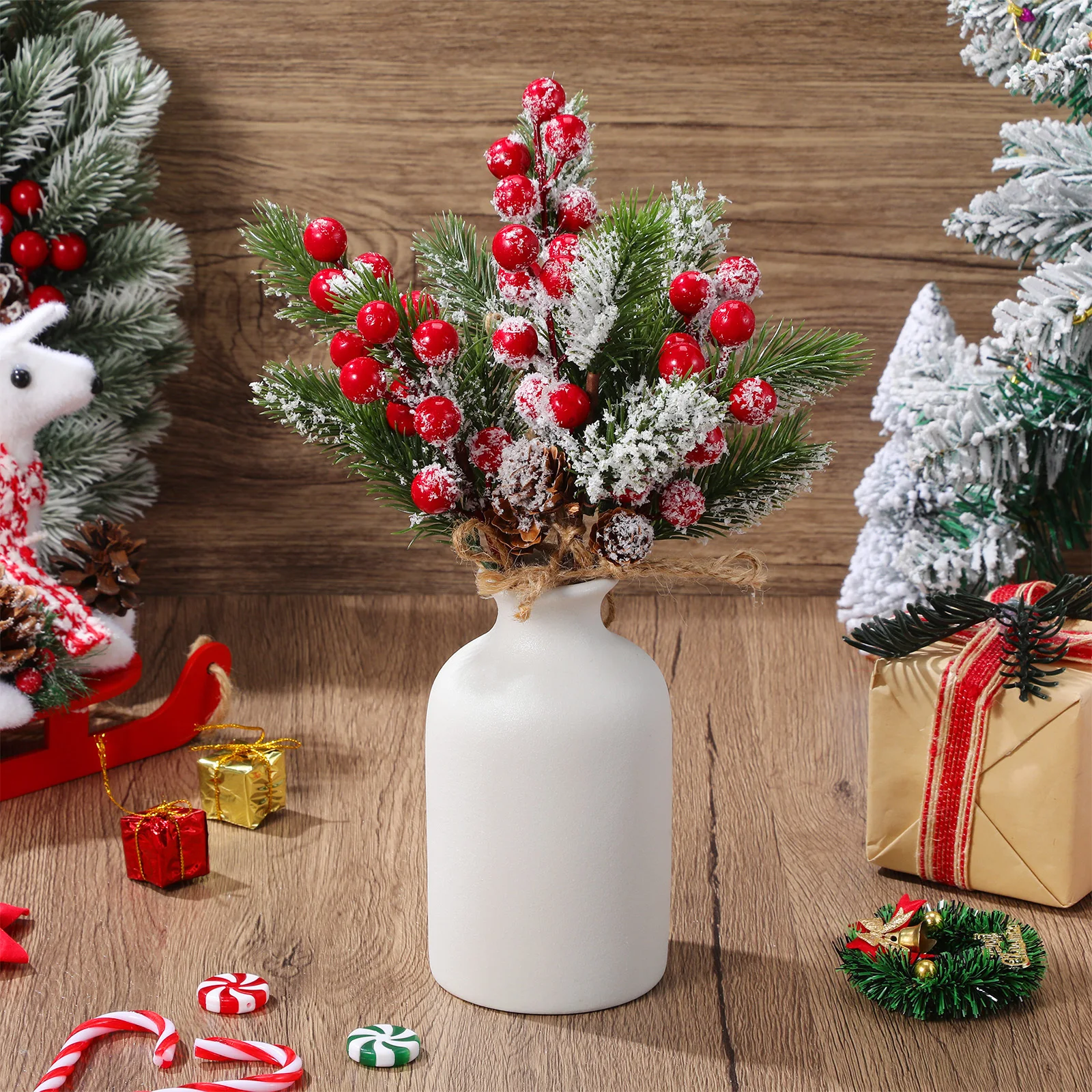 

6Pcs Artificial Berry Branch Christmas Decoration Red Berries Pine Pick Christmas Tree Wreath DIY Floral Craft Party Decor