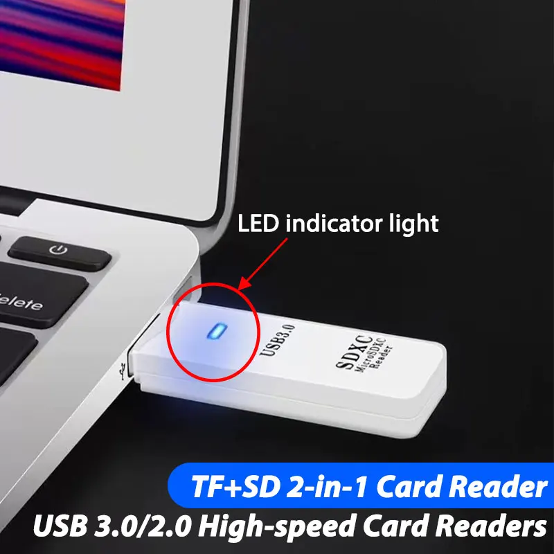 

TF+SD 2-in-1 Card Reader USB 3.0/2.0 High-speed Card Readers for Tablet Laptop PC Camera Data Reading Accessories White Black