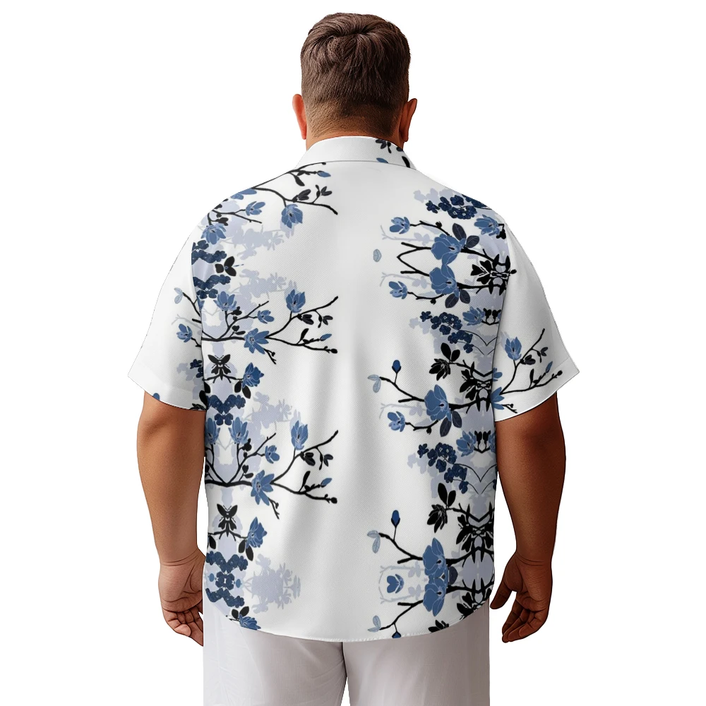 National style floral print casual summer men's short-sleeved shirt loose large size thin T-shirt top