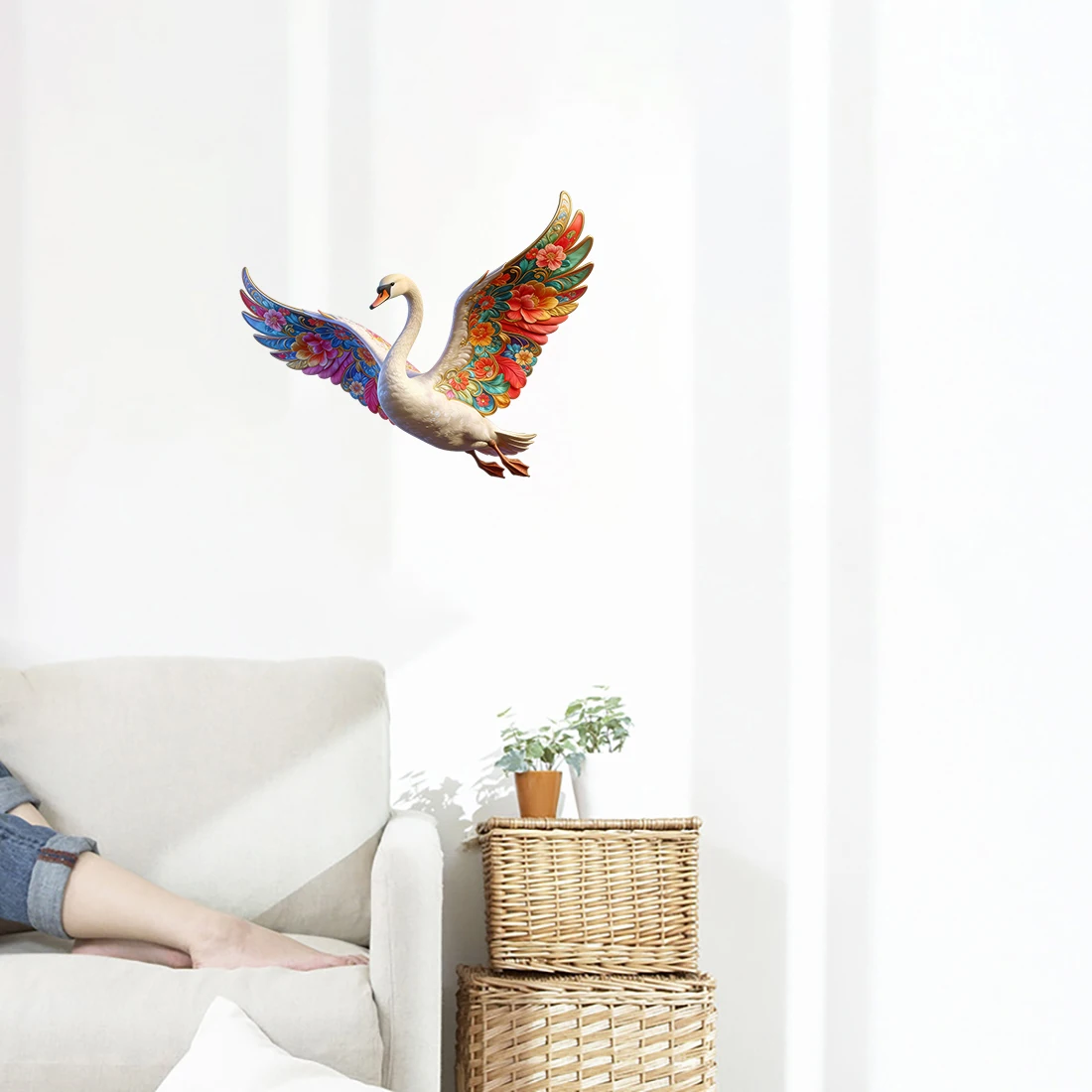 Three Ratels CEE66 Colorful Swan Art Wall Stickers for Home Decoration Furniture and home appliance decals waterproof