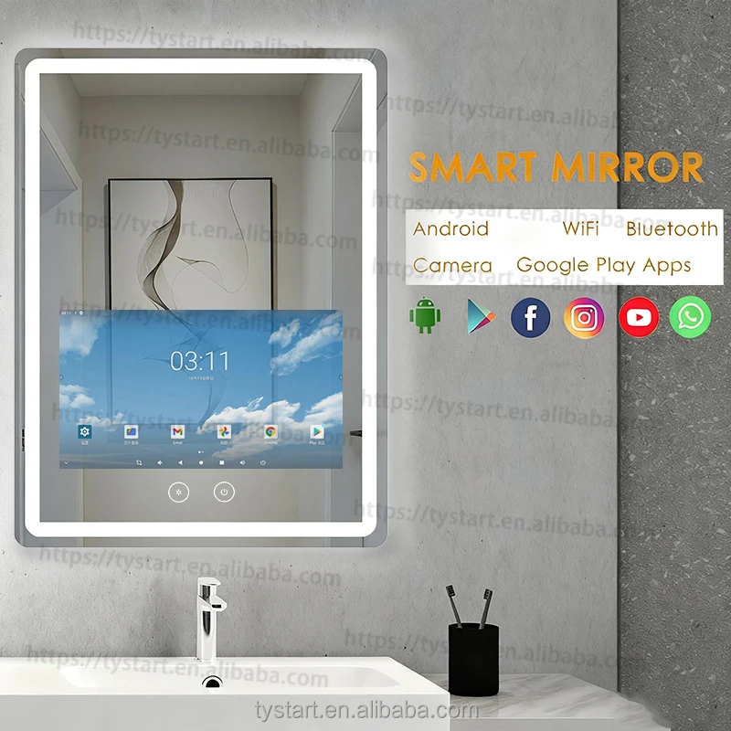 Casa tela de toque espelho banheiro tv inteligente espelho à prova dwaterproof água tv espelho beleza inteligente