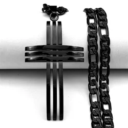 Stainless Steel Hip Hop Cross Pendant Necklace for Women Men Black Color Religious Holy Lord Crucifix Necklace Jewelry