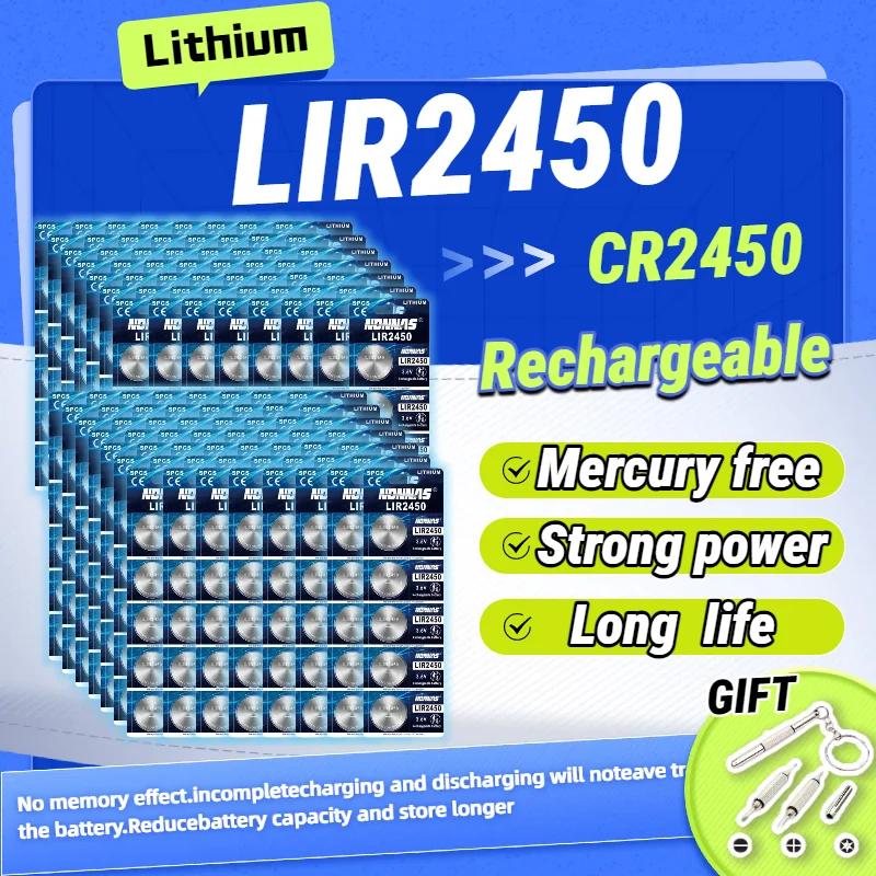 

3.6V LIR2450 Rechargeable Battery 120mAh Lithium Coin Cell Button Battery Replace CR2450 for Watch Toys Medical Devices