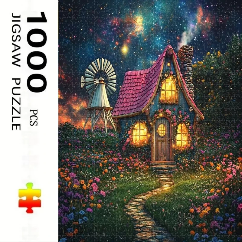 Jigsaw Puzzle 500/1000 Pieces Starry Fairy Cottage Paper Puzzles Adult Present Portable Box for Family Games Educational Toys