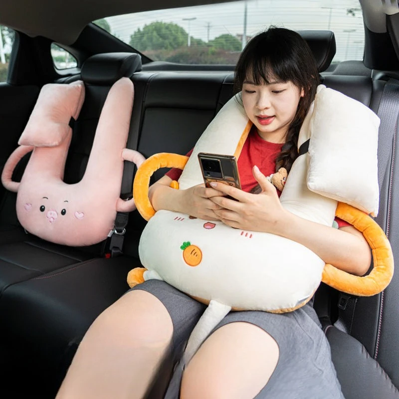Almofada de Carro para Crianças, Apoio de Cabeça Confortável, Almofada de Pescoço para Viagem, Acessórios Kawaii para Interior de Carro
