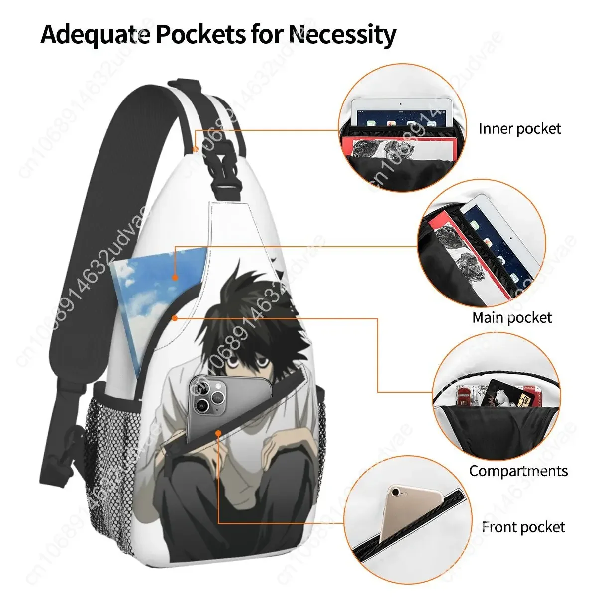 L Death Note Sling Bags Chest Crossbody Shoulder Backpack Travel Hiking Daypacks anime japan manga Men Women Bags