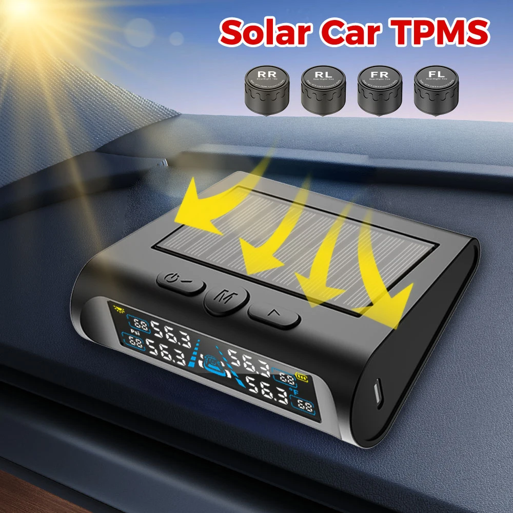Car Solar TPMS Tire Pressure Monitoring Universal ​Auto Accessories Tyre Temperature Monitor 4 Exteral Security Alarm Systems