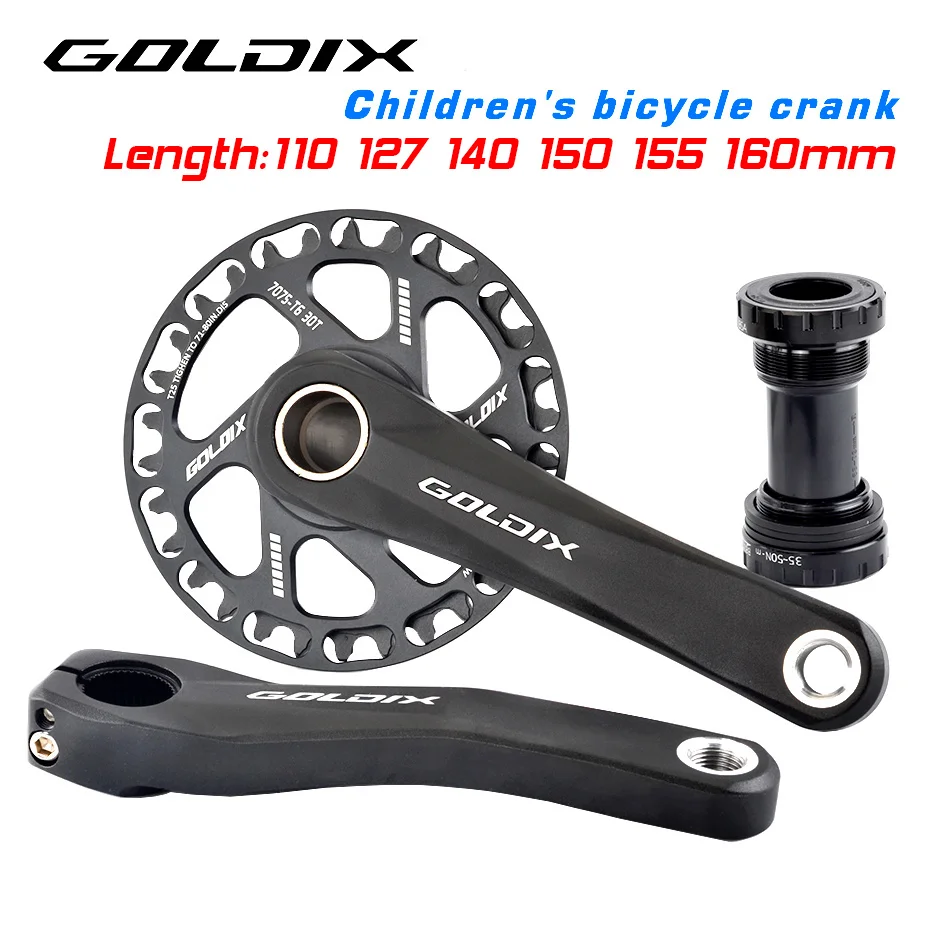 GOLDIX Children Bicycle Crankset 110/127/140/150/155/160mm Crank with Protective Disc 30T 32T Chainwheel Kids Bike Accessories