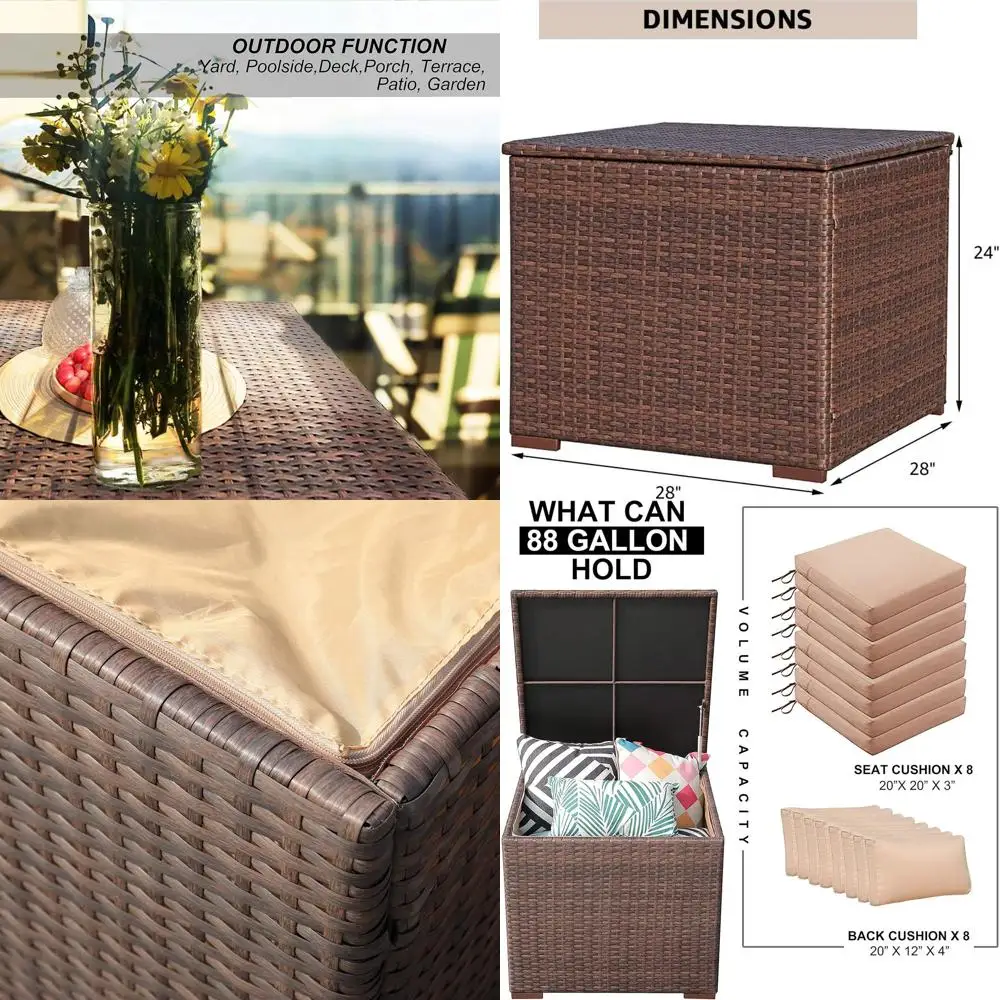 

Коричневый плетеный ящик для хранения на открытом воздухе, 330-литровый водонепроницаемый контейнер для подушек и садовых инструментов