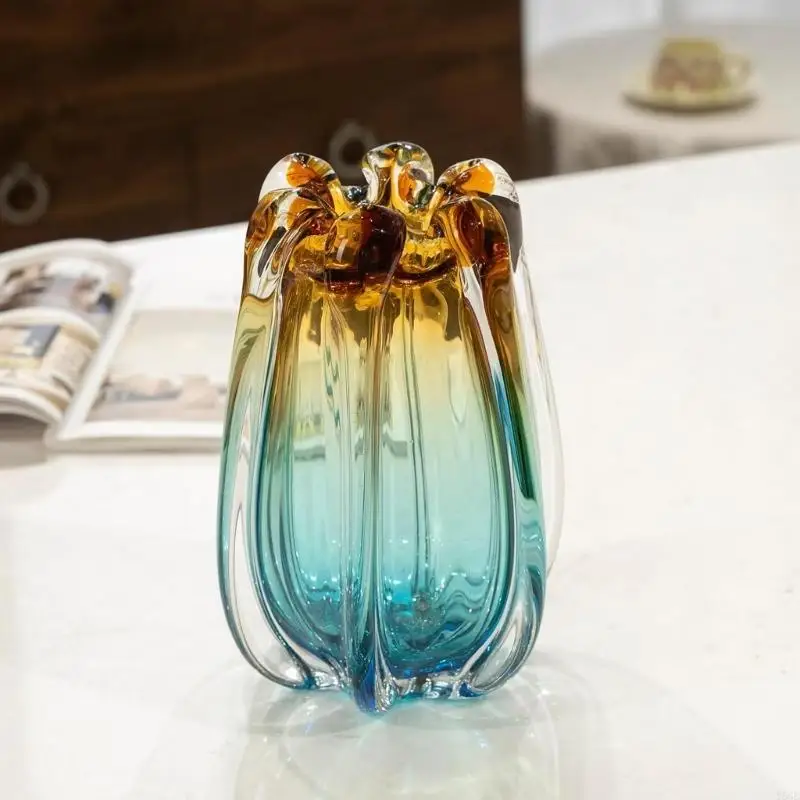 Unique Blown Glass Vases Modern Decors Artistic Gradient Multicolor Flower Arrangement Vases for Wedding Parties Event Y5GB