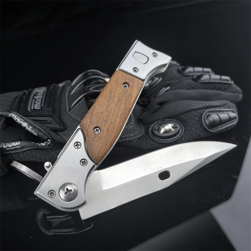 Military AK47 Tactical Folding Knife 440C Steel Blade Color Wood Handle EDC Combat Outdoor Self-defense Hunting EDC Tool Knives