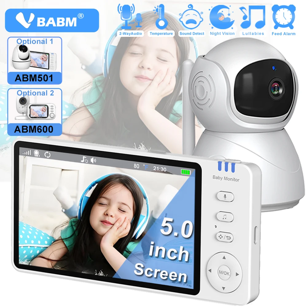 

Видеоняня VBABM с 5,0-дюймовым IPS-экраном, поворотной PTZ-камерой, двусторонней аудиосвязью, функцией колыбельных песен, ночным видением и защитой, 3,5 дюйма