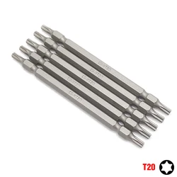 5pcs 110mm Extra Long Trox T15 T20 Bit Set 1/4 inch 6.35mm Double Ended Chrome Vanadium Steel Star Shape Screwdriver Bits