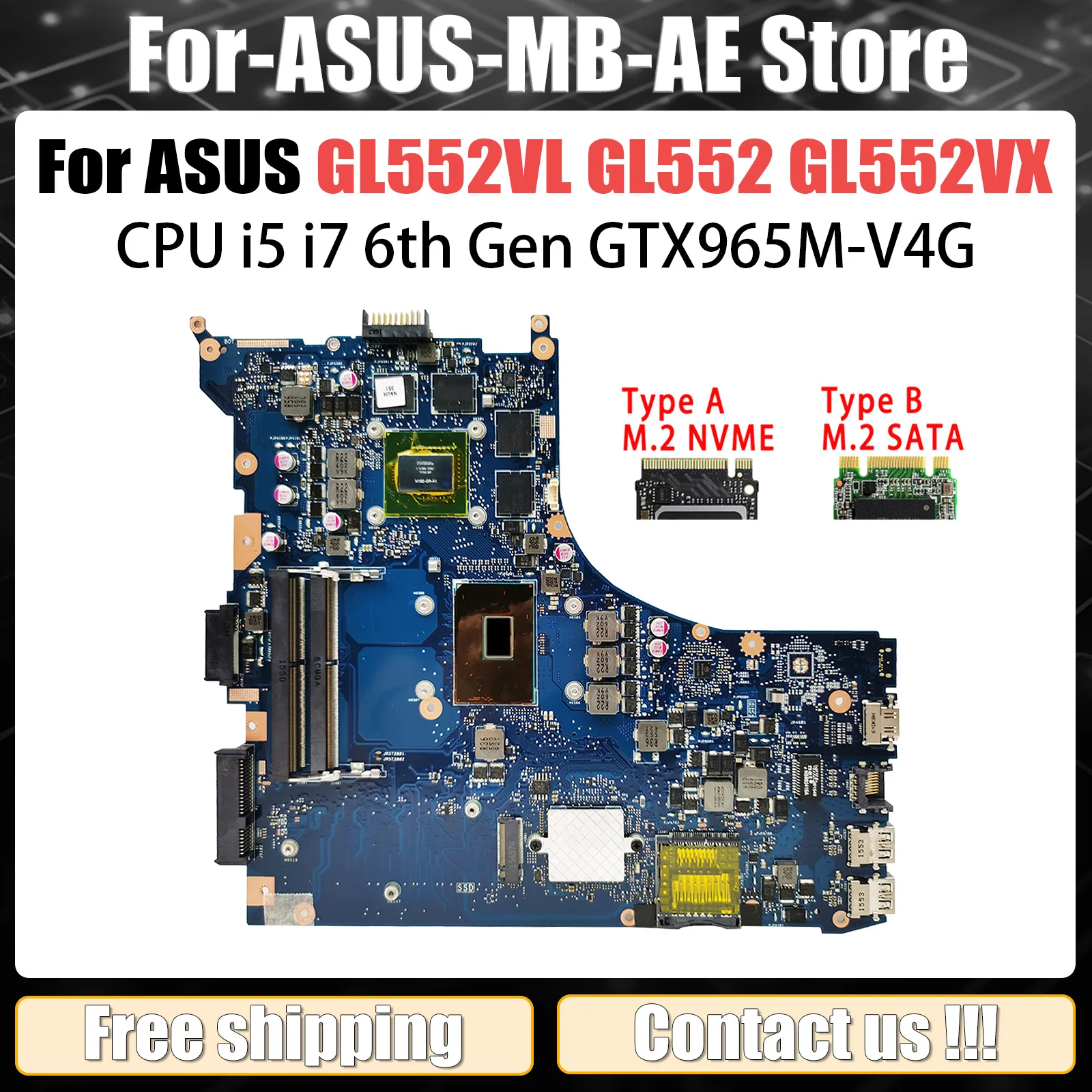 GL552VL Laptop Motherboard For ASUS ROG GL552 GL552VX GL552V ZX50V Mainboard i5-6300HQ i7-6700HQ GTX965M