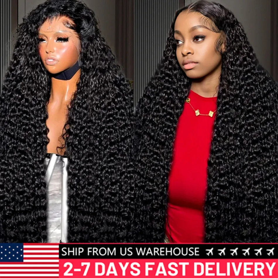 13x4 13x6 Deep Wave Transparent Lace Frontal Human Hair Wig 200 Density 30 32 Inch 4x4 Curly Lace Front Wig For Women Bling Hair