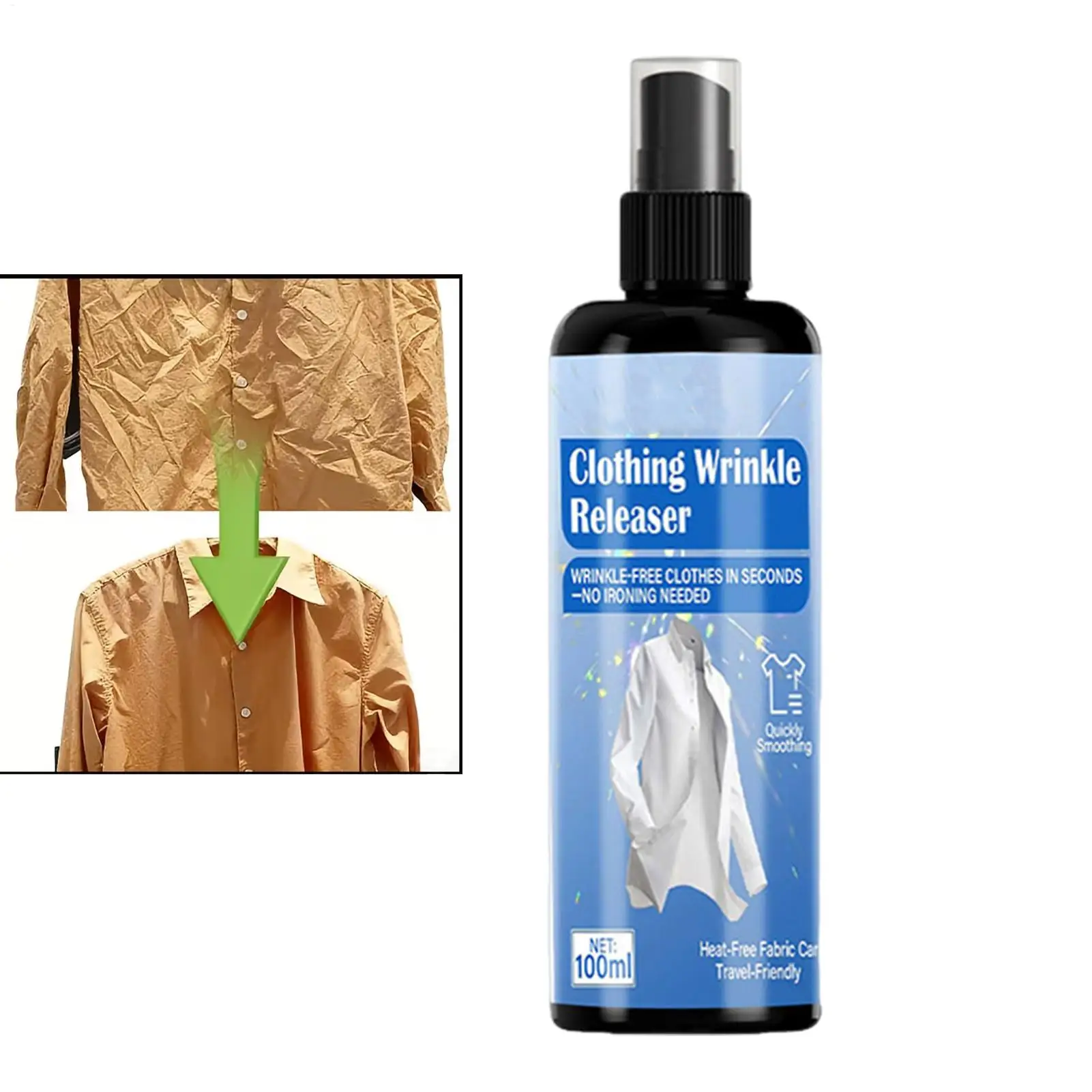 100ml Wrinkle Remover Spray Anti Static Quick Dry for Clothes Iron Free Travel Size Portable Dorm Room Home Beach Vacation