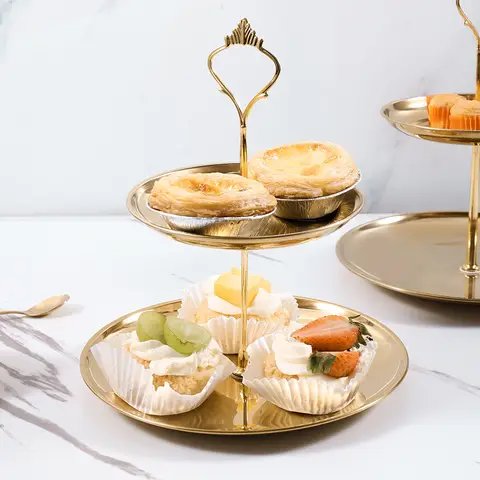 स्टेनलेस स्टील बहु परत केक नाश्ता रैक घरेलू लिविंग रूम कॉफी टेबल फल ट्रे डबल परत केक ट्रे नाश्ता ट्रे 10 best sales कैंडी ट्रे - №1