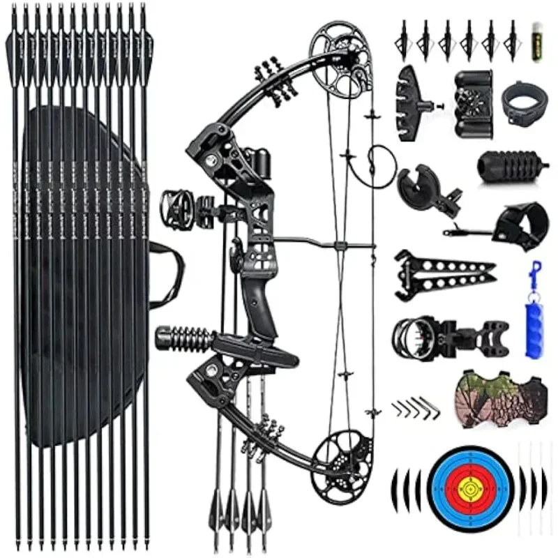 

Compound Bow Set 15-45lbs for Pull Beginner and Teens Right Handed Adjustable 18"-29" Draw Length, 320 FPS Speed