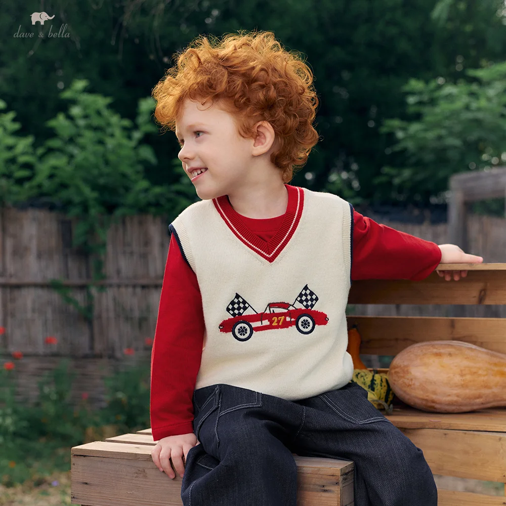 Dave Bella Vest Sleeveless Autumn Children Sweater Waistcoat Spring Pullover Boys Daily Pure Cotton Fashion Gathering DB3263094
