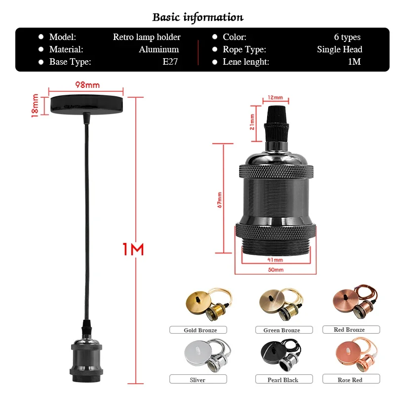 10pcs E27 Lamp Holder Vintage Retro Edison Lamp E26 Socket Pendant Lights Bulb Socket Screw Base Aluminum Holder Fitting