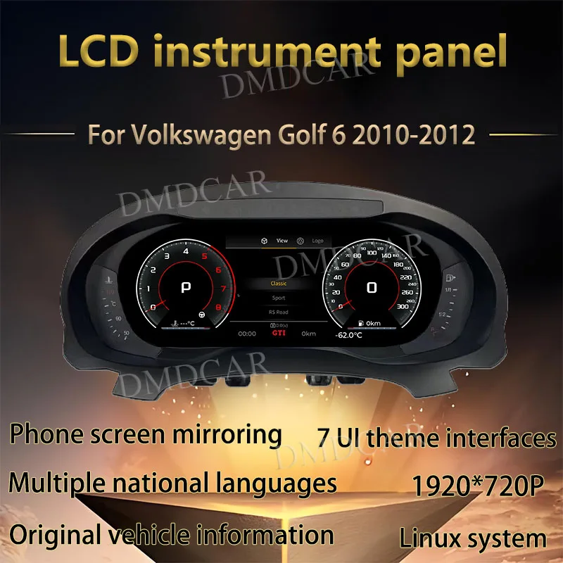 

12.3" Upgrade Speed Meter LCD Digital Dashboard Panel Instrument Cluster CockPit Virtual For Volkswagen Golf 6 2010-2012