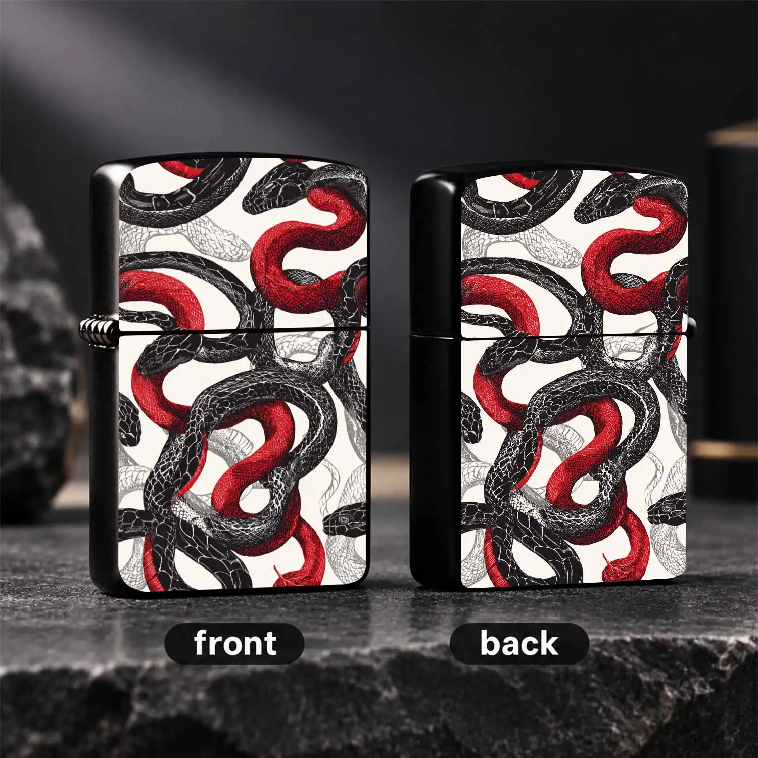 Vintage Stylish Snake Pattern Lighter, Artistic Exotic Serpent Print Portable Igniter, All-Scenario Applicable for Daily Commute Outdoor Camping Travel, Unique Delicate Gift for Friends and Hobbyists, Trendy Aesthetic Practical Accessory A