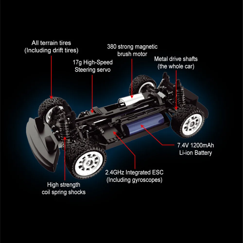 UDIRC 1601 RTR 1/16 2,4G Control remoto RC coche 4WD 30 km/h luz LED deriva en carretera vehículos de Control proporcional modelo VS SG1603