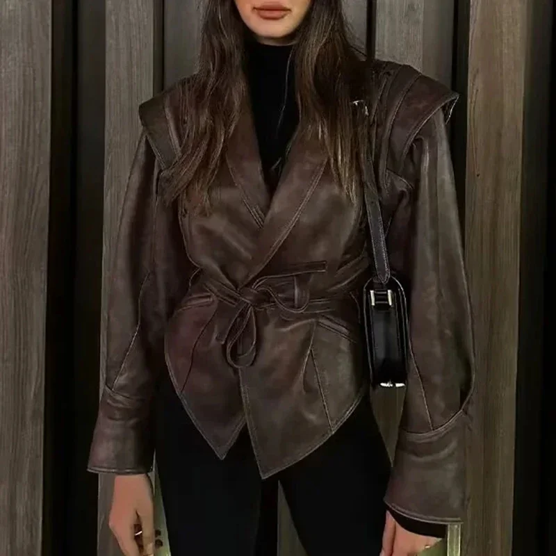 Manteau à Manches sulfpour Femme, Streetwear à la Mode, Vêtements d'Extérieur Solides, Vestes en Fourrure avec Ceinture, 2024