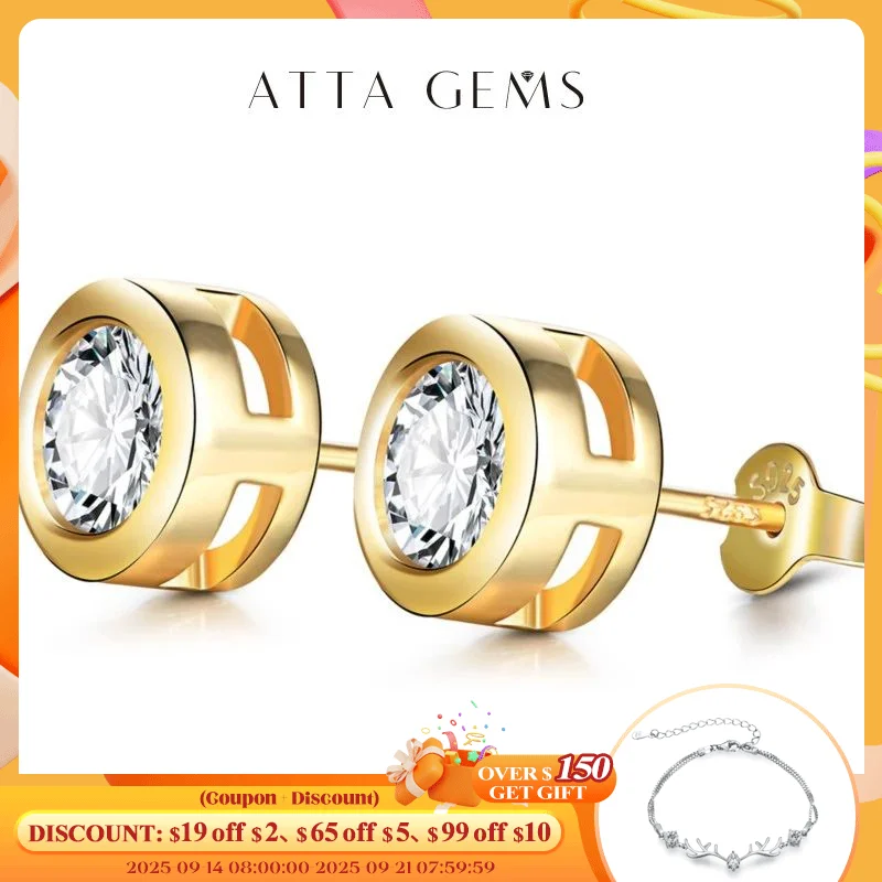 

ATTAGEMS Real 2 Carat D Color Moissanite Earrings 로듐 For Women Gold Color 100% 925 Sterling Silver Sparkling Fine Jewelry