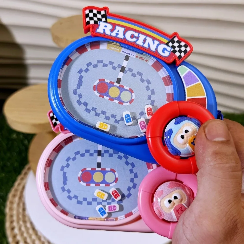 Portable Racing Game Keychain Magnetic Mini Handheld Track Car Fidget Keyring Plastic Cute Cartoon Decompression Game Pendant