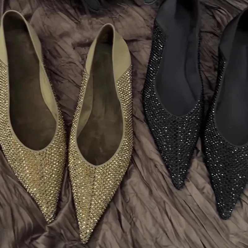 

2025 High Quality Crystal Women Pointed Toe Flats Shoes Fashion Party Loafers Summer New Sandals Luxury Elegant Woman Sexy Shoes
