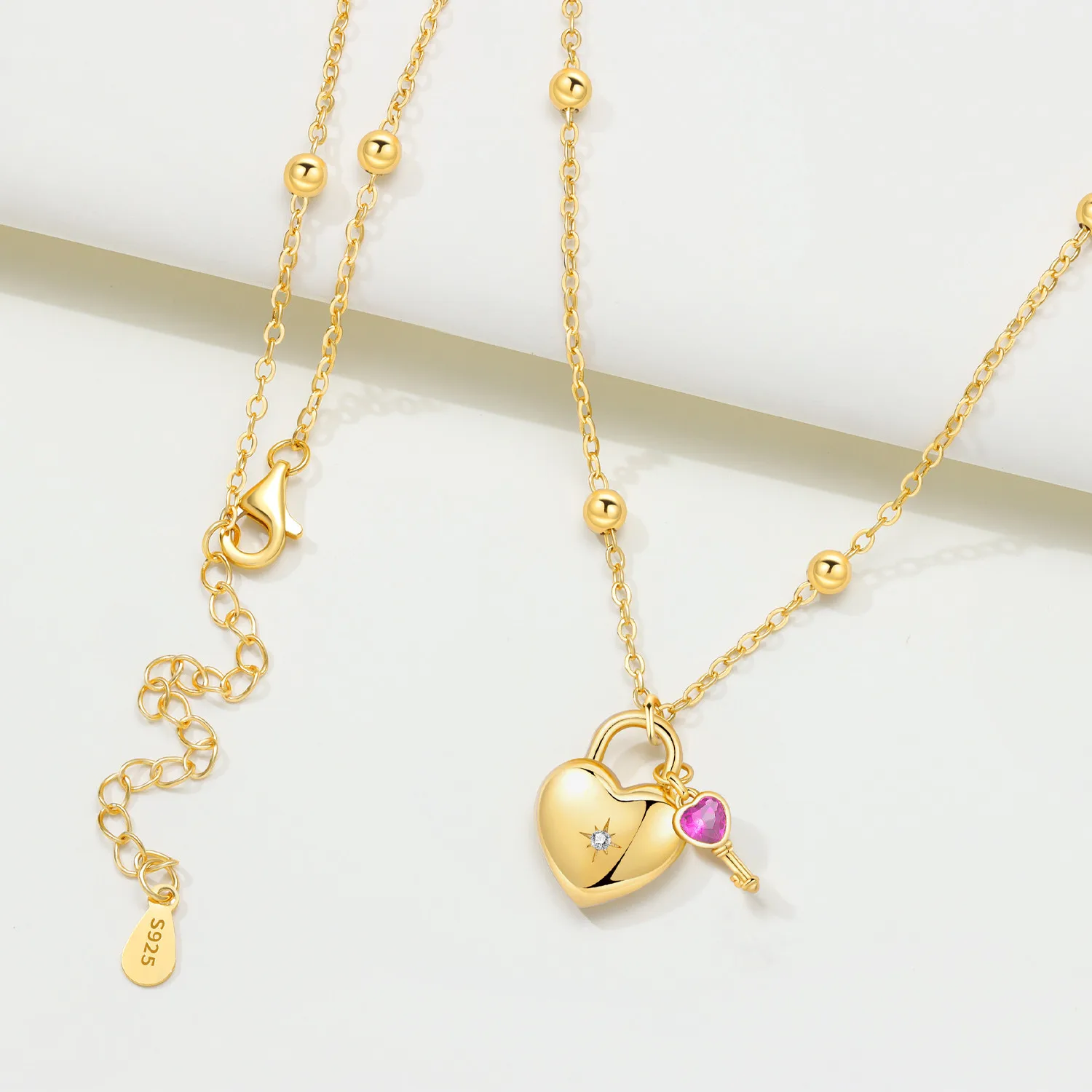 Minimalist Dainty 925 Sterling Silver Heart Lock and Key Y-shaped Chain Necklace 18K Gold Plated Jewelry Gift For Women Birthday