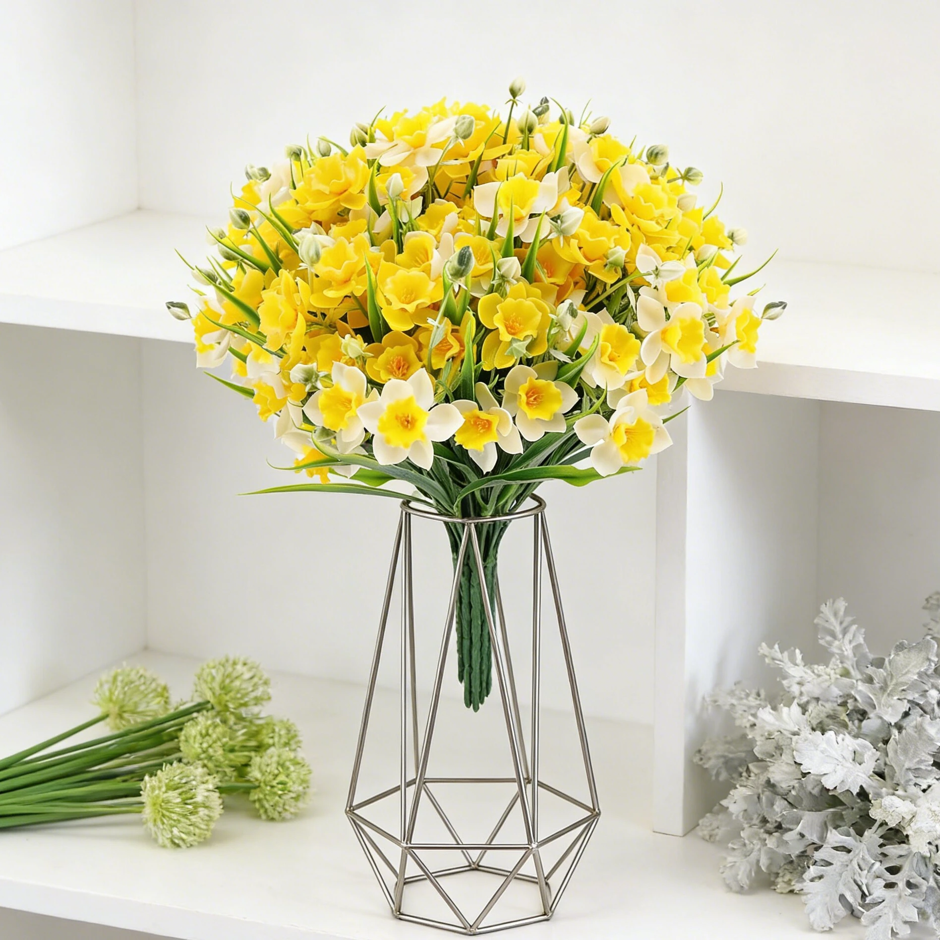 Künstliche Blumen Narzisse Seiden-Brautstrauß Hochzeitskranz Outdoor Garten Festival Heim Zimmer Vase Tisch DIY Geschenkbox Dekoration – Detail 4