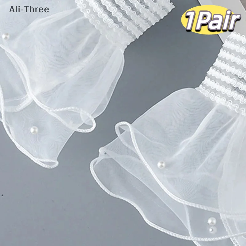 1Pair Nail Art Tulle Photo Glove Fake Pleated Cuff Manicure Photography Props Nail Tips Display Sleeve Fashion Accessories