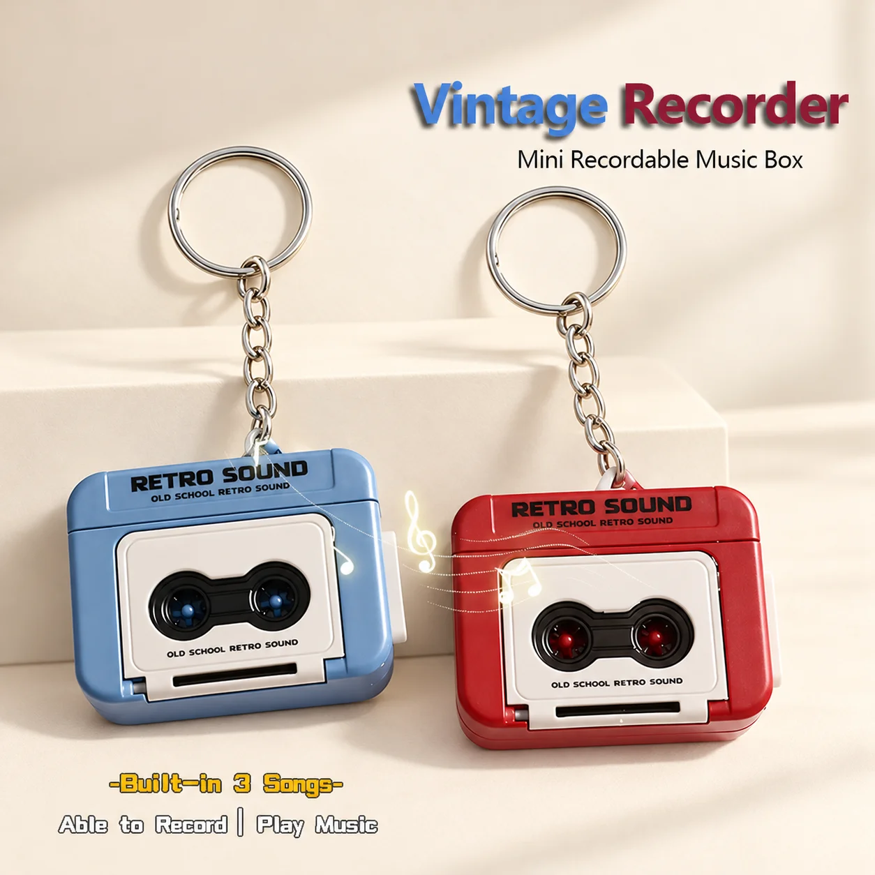 Creative Fun Mini Radio Recorder Music Toy Classical Bag Decoration Keychain Keyring Gift 2 Colors