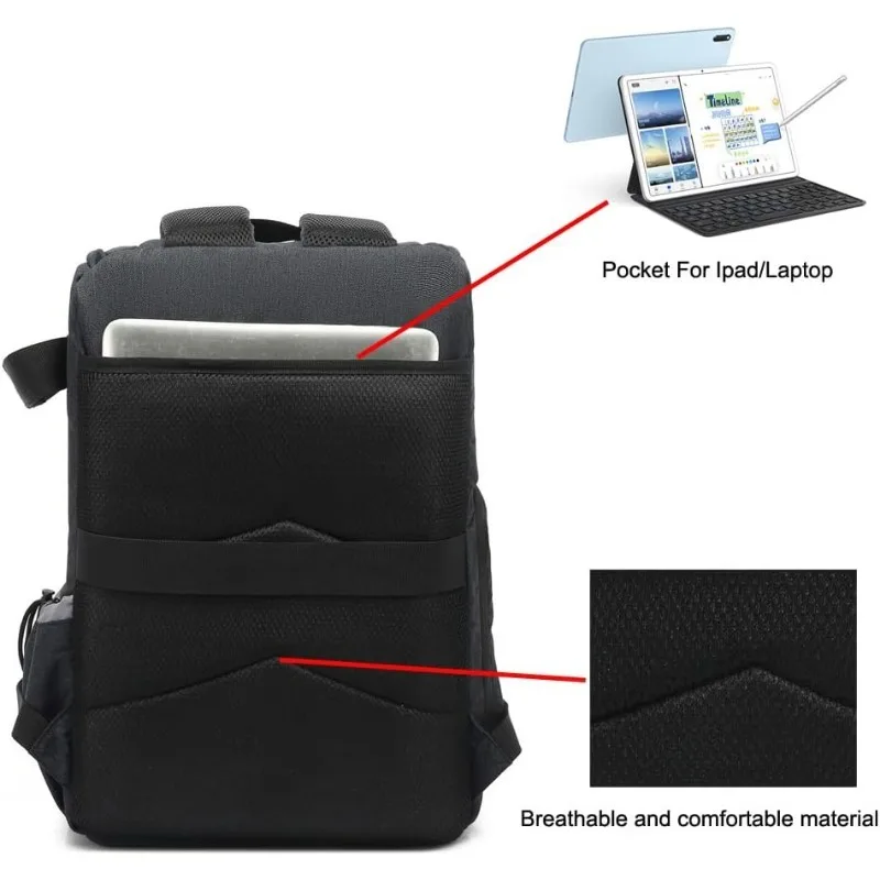 Camera Bag Travel Business Large Capacity Camera Case with Rain Cover Backpack Shoulder with 15in Laptop Compartment  Tripod