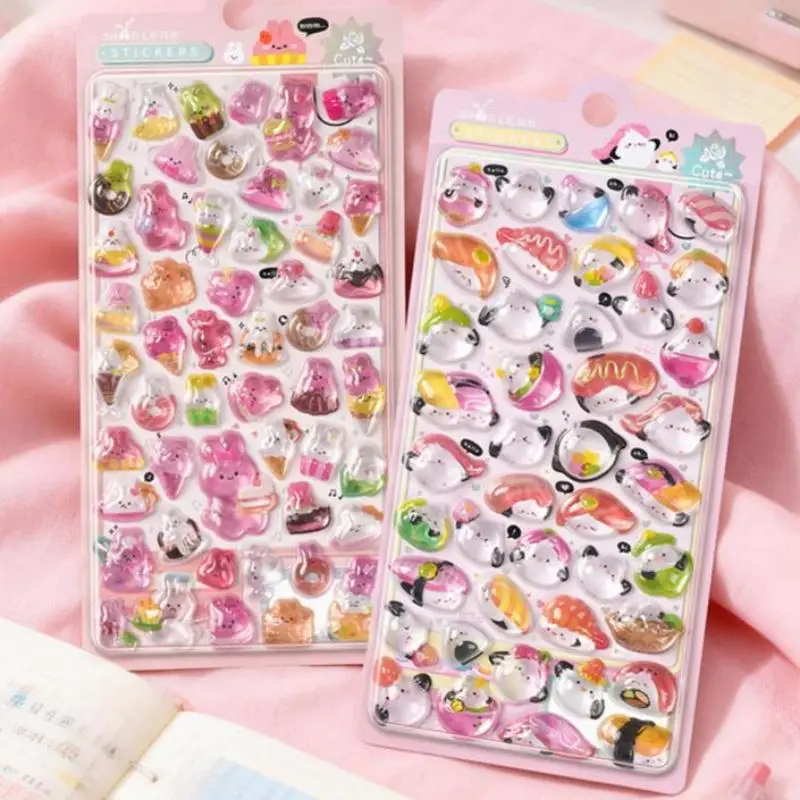 

1Pcs Cartoon Animal 3D Relief Crystal Stickers Kawaii Waterproof Decoration Decals Handmade DIY Notebook Phone Funny Sticker
