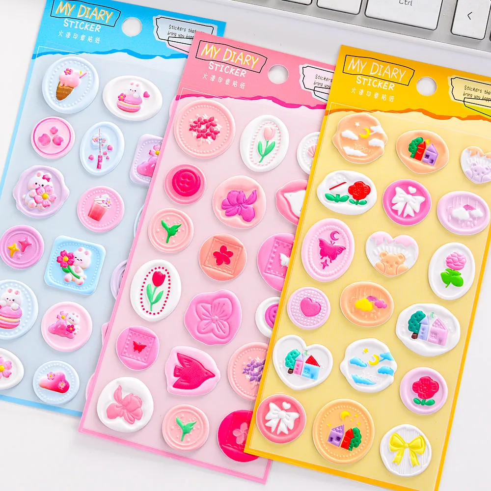 DIY Flower Imitation Fire Seal Sticker Crystal Candy Hand Account Envelope Seal Sticker Guka Decorative Sticker 18 Pcs/set