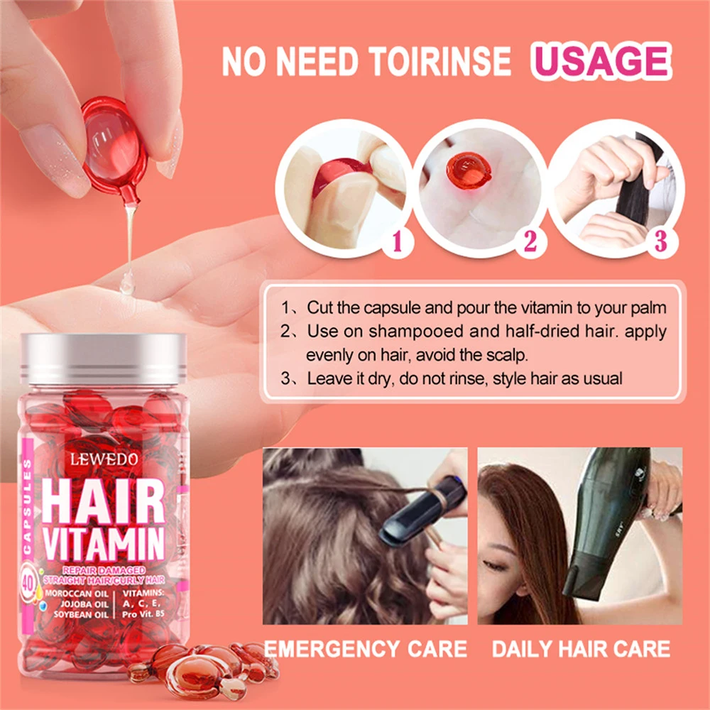 40pcs Vitamin Hair Care Essence Oil Capsules No-wash Nourish Scalp Anti-loss Anti-frizz Smooth Repair Damaged Hair Conditioner