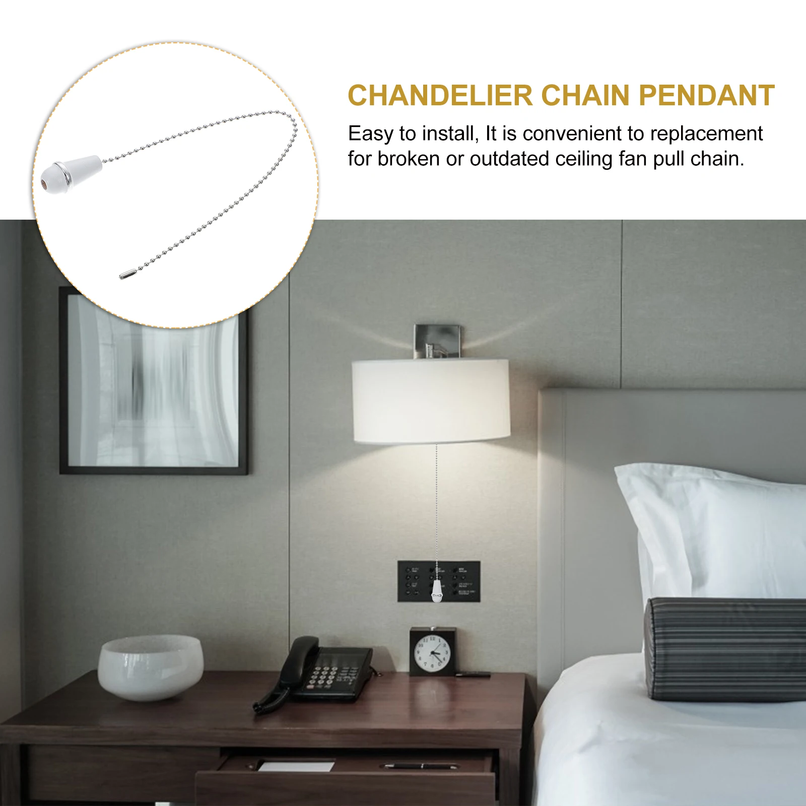 

3pcs Ceiling Fan Chain Wooden Knob Pull Cord Light Fixture Chain Metal Extension Chains Vintage Decor