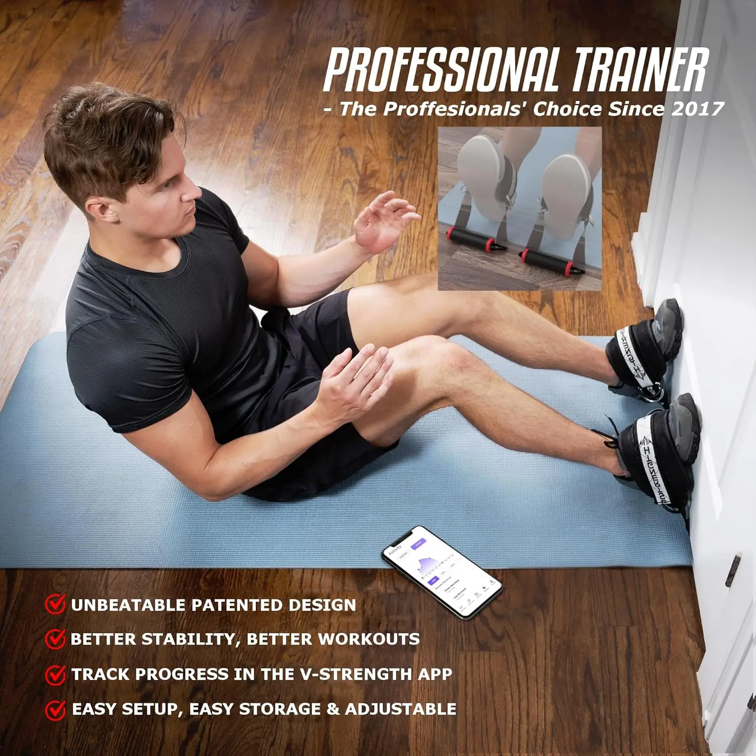 Vikingstrength VOL 2 Nordic Hamstring Curl with Extra Long Straps - Super Stability, Nordic Curl Home Equipment, glute, Hamstrin