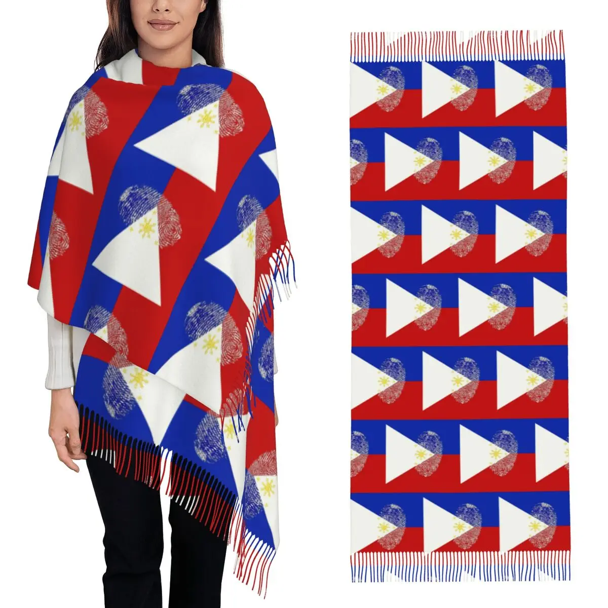 

Филиппинский флаг, шарф с кисточками, женские мягкие теплые шали и накидки, длинная осенне-зимняя шаль