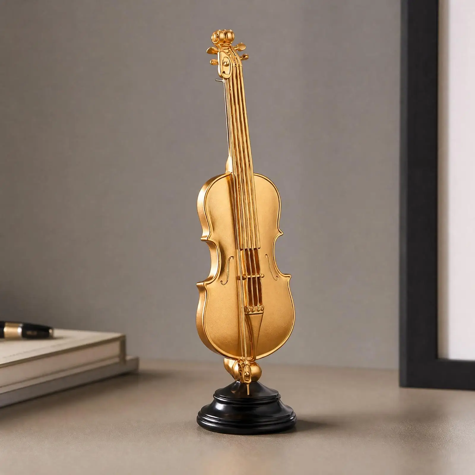 Gold Violin Decorative Model Music-Themed European-Style Violin Tabletop Decor Detailed Polished for Desk, Shelf
