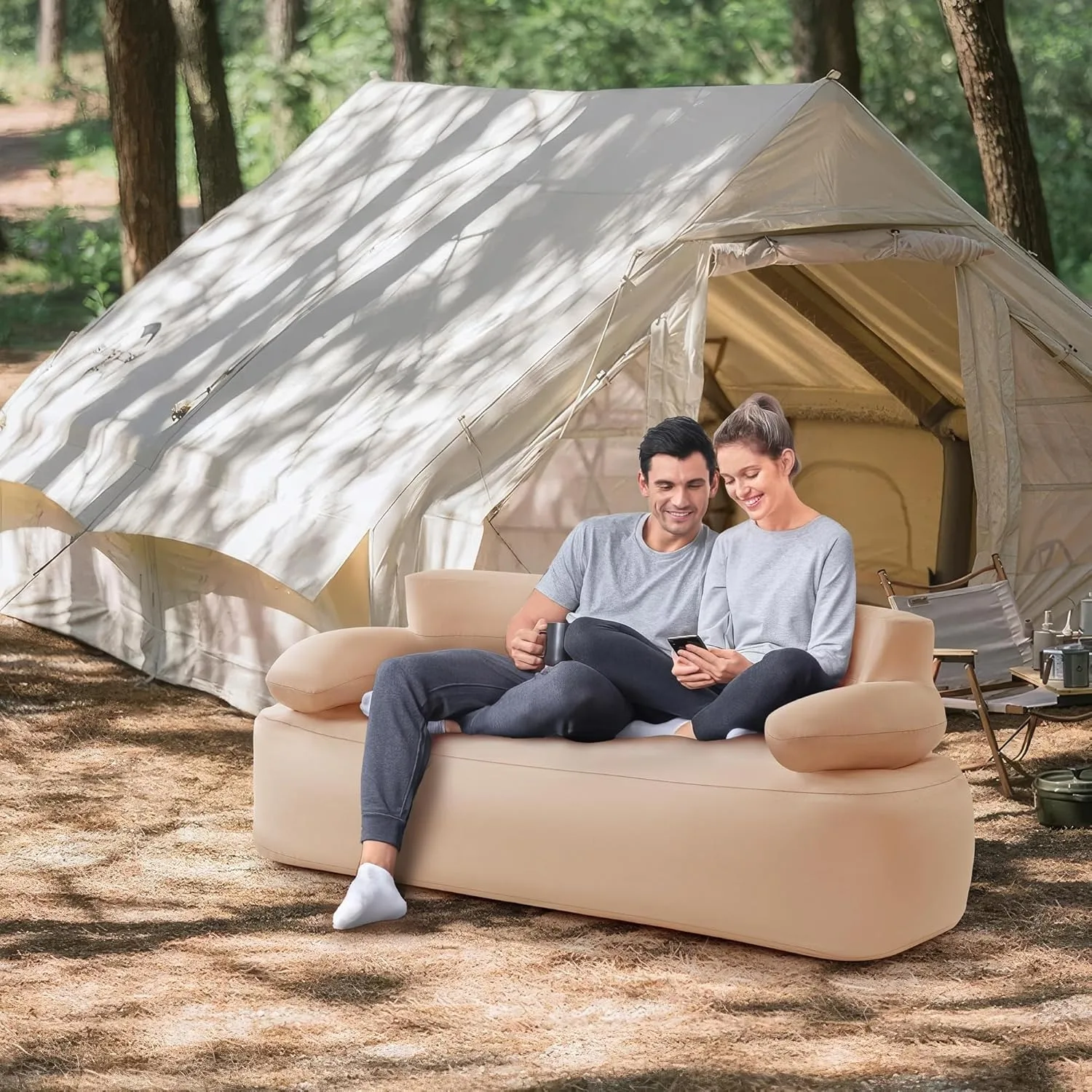 Inflatable Sofa with Built-in Air Pump Rechargeable, Inflatable Couch Support 880 Lbs,Blow up Couch for Camping Home