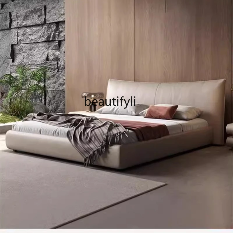 

Italian Minimalist Genuine Leather Bed Light Luxury Modern Minimalist 1.5/1.8M Double Bed Large Apartment Master Bedroom