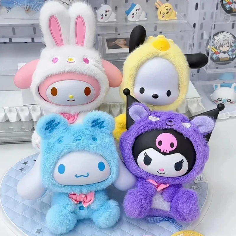 

Sanrio Family and Friends Series Blind Box Toys Melody Kuromi Pochacco Anime Figures Mystery Box Trendy Plush Desk Decora Gifts
