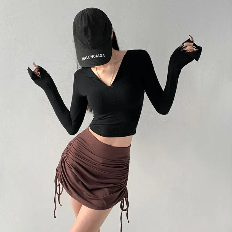 

Women High Waist Y2K Mini Skirt Sexy Solid Color Drawstring Hip Skirt Summer Fashion Casual Short Skirts