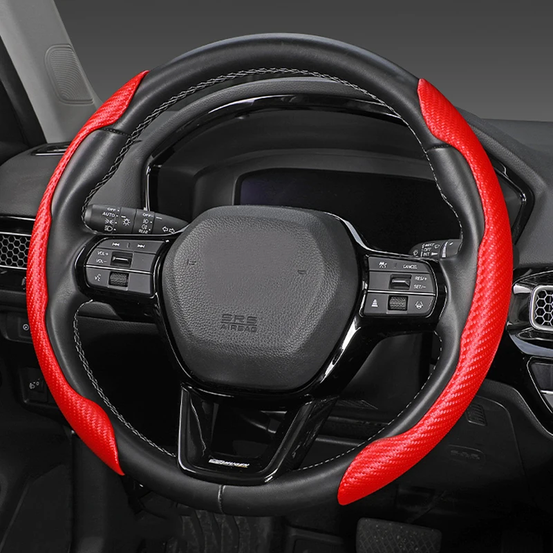 New 2 Halves Car Steering Wheel Booster Cover 38cm 15inch Carbon Fiber Fur Sports Auto Anti-skid Interior Decoration Accessories