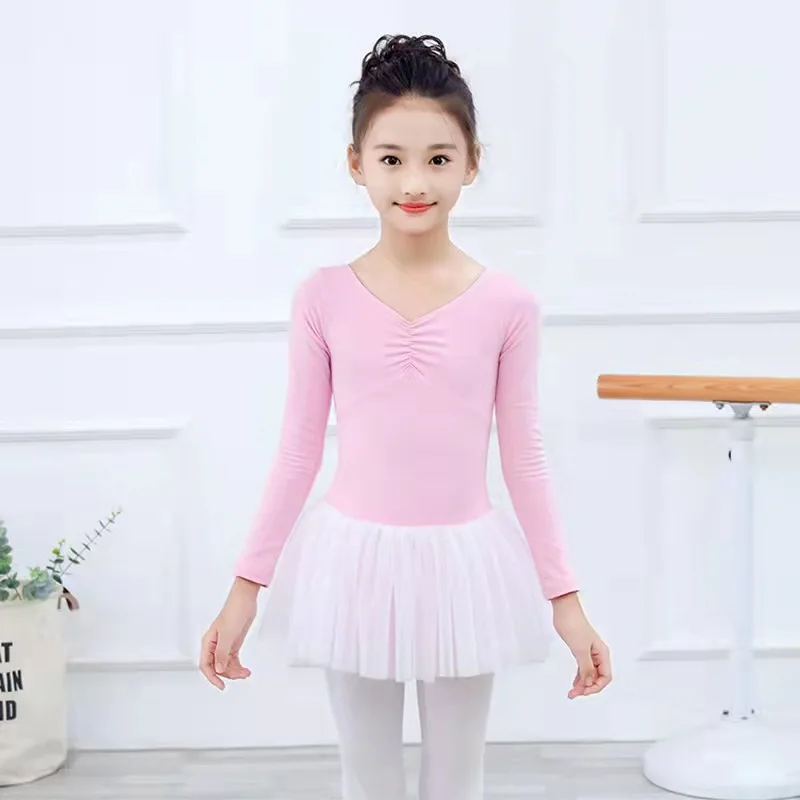 Leotardo de gimnasia para niñas, Ropa de baile, leotardos de algodón, Azul, Rosa