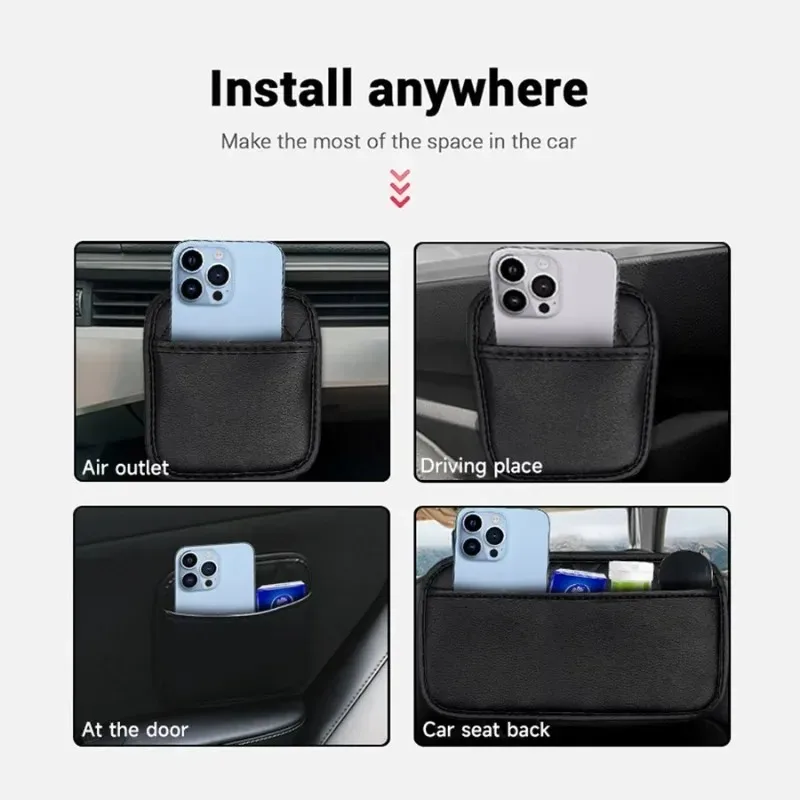 Car Storage Pocket PU Leather Sundries Self-adhesive Bag In Car Interior Universal Accessories Storage Pocket for All Vehicles